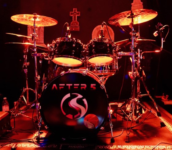 After 5's drum kit with the band's logo on the head